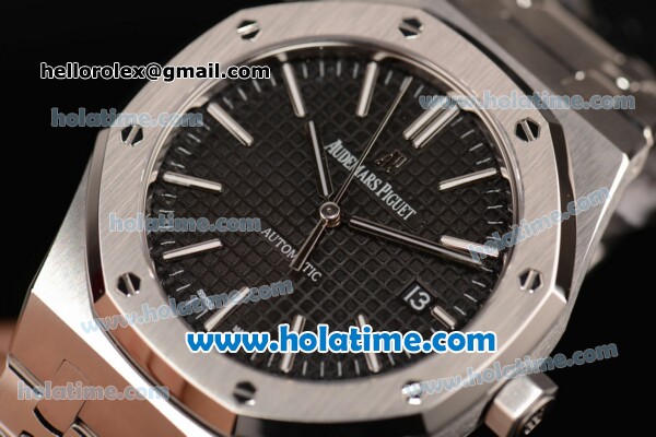 Audemars Piguet Royal Oak Swiss ETA 2824 Automatic Full Steel with Sitck Markers and Black Dial - 1:1 Original Best Version - Click Image to Close